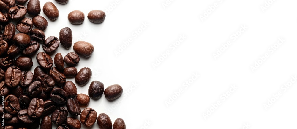 Obraz premium Coffee beans displayed with copy space image against a white background.