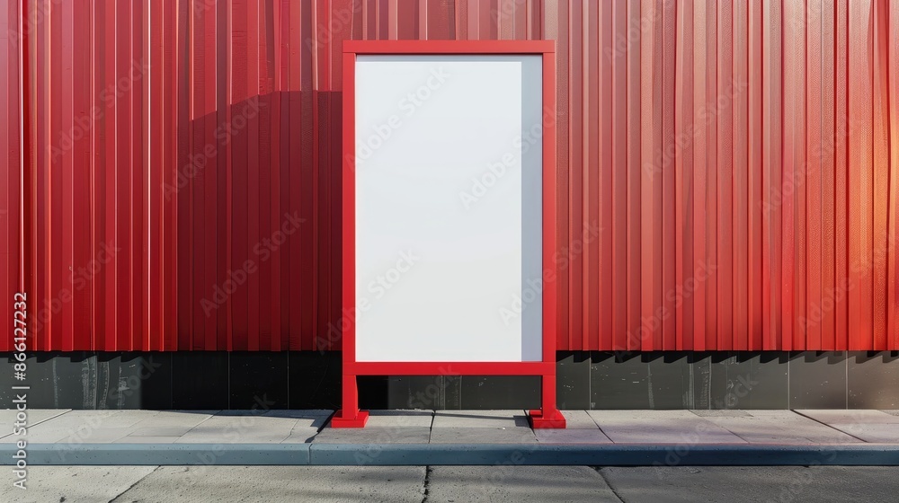 Mock up of a vertical poster on a digital board with red frame and white background Mock up of a vertical poster on a digital board with red frame and white background