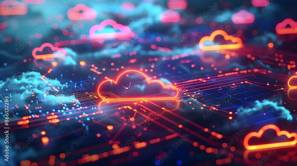 Vibrant Multi Cloud Computing Environment Showcasing Interconnected Cloud Provider Diversity Vibrant Multi Cloud Computing Environment Showcasing Interconnected Cloud Provider Diversity