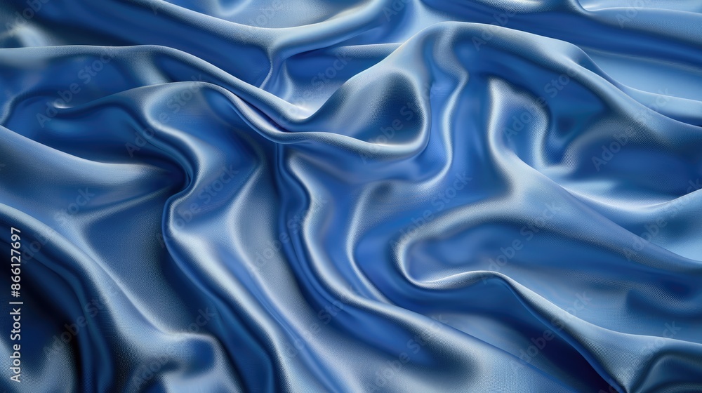 Obraz premium Blue silk satin fabric backdrop with copy space and gentle undulating folds for an elegant design