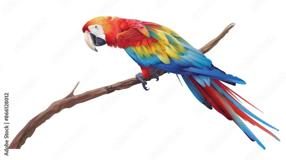 Obraz premium Vibrant Macaw Perched on a Branch, A Stunning Display of Color and Detail - Generative ai