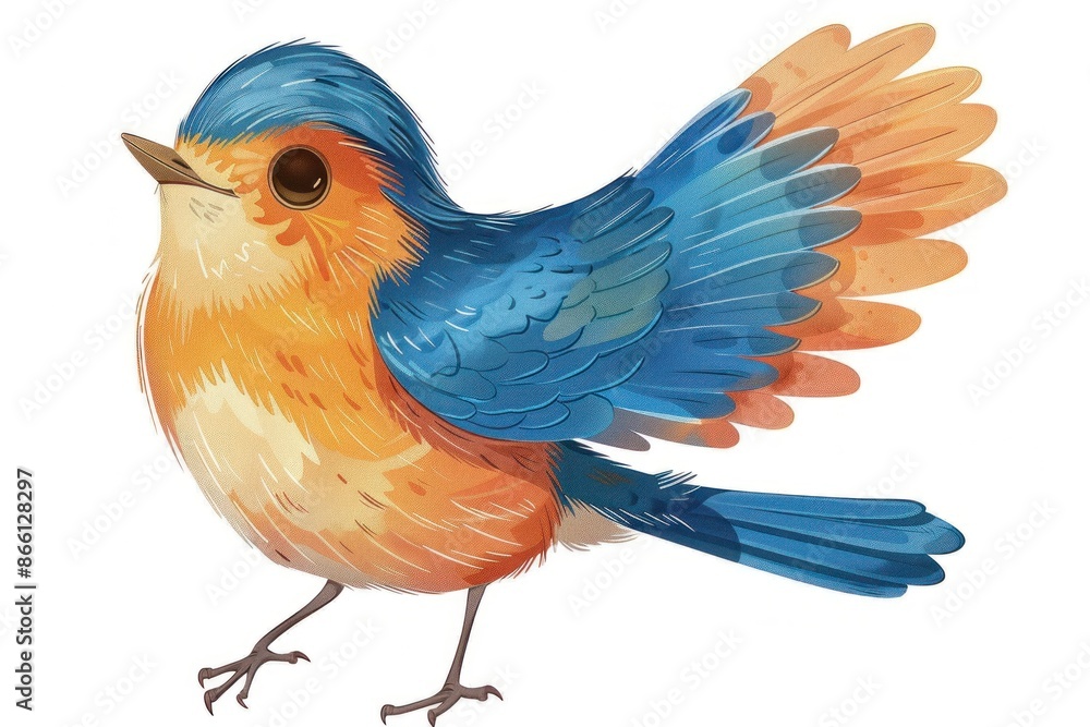 Vibrant Blue and Orange Bird Illustration in a Digital Art Style - Generative ai