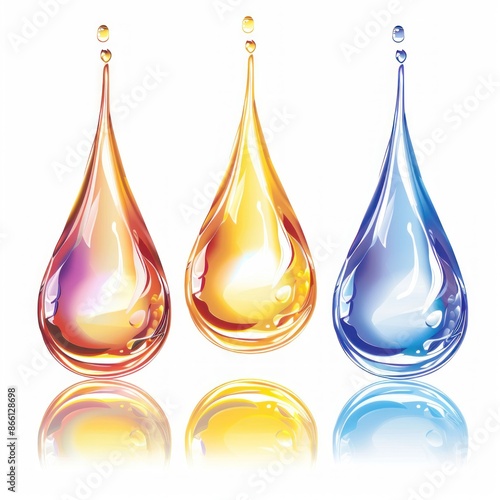Vibrant Trio of Floating Liquid Drops in Red, Yellow, and Blue - Generative ai