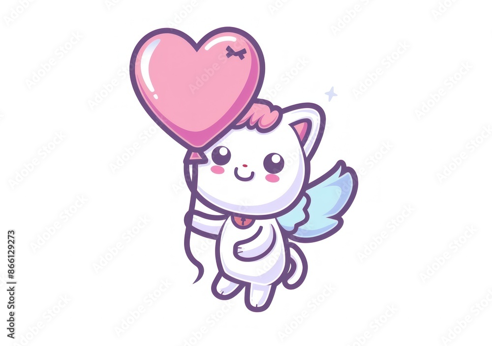 Whimsical Cat Cupid with Heart Balloon in Dreamy Pastel Tones - Perfect for Valentine's Day - Generative ai Whimsical Cat Cupid with Heart Balloon in Dreamy Pastel Tones - Perfect for Valentine's Day - Generative ai