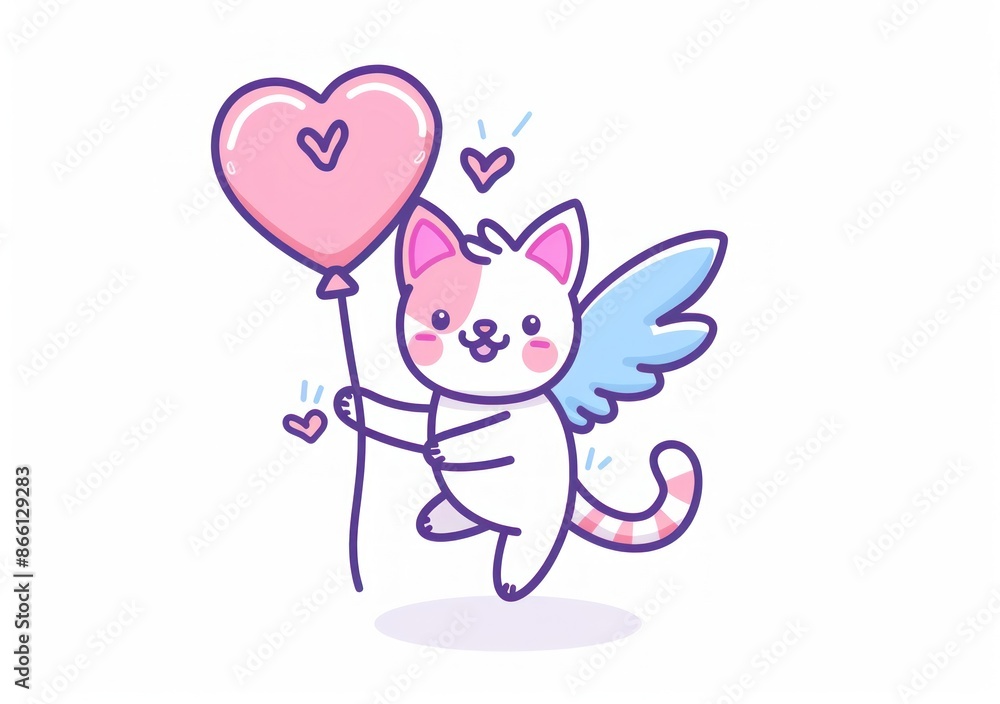 Whimsical Cat Cupid with Heart Balloon in Dreamy Pastel Tones - Perfect for Valentine's Day - Generative ai Whimsical Cat Cupid with Heart Balloon in Dreamy Pastel Tones - Perfect for Valentine's Day - Generative ai