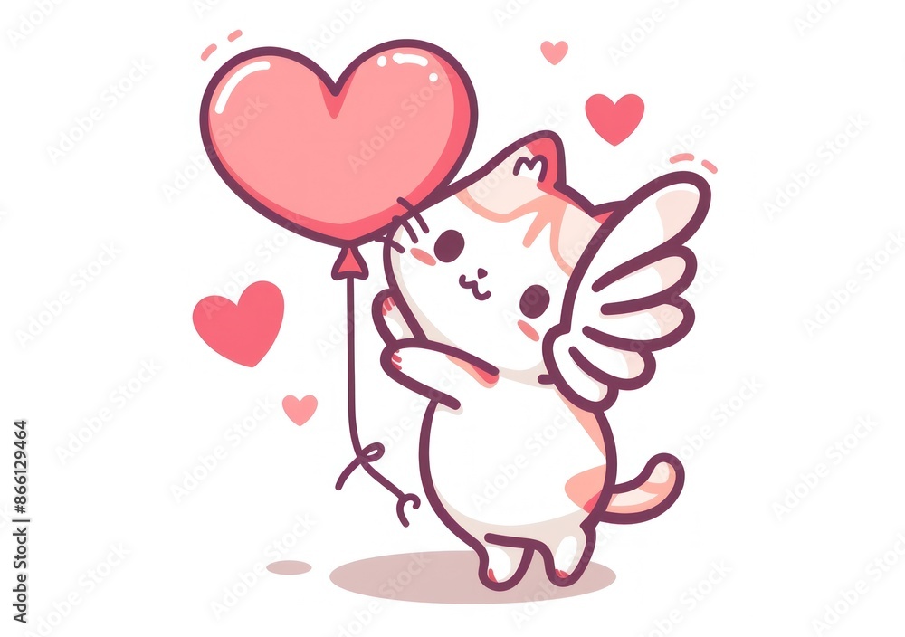 Charming Winged Cat with a Heart Balloon Celebrating Love and Joy - Perfect for Valentine's Day - Generative ai Charming Winged Cat with a Heart Balloon Celebrating Love and Joy - Perfect for Valentine's Day - Generative ai