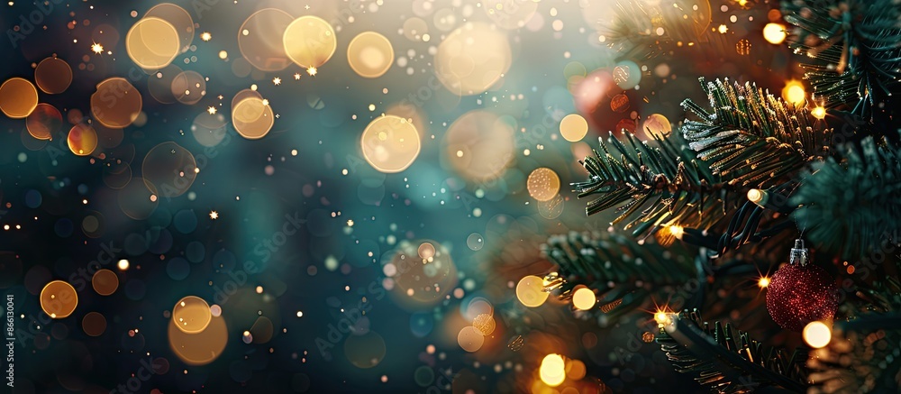 Blurred bokeh lights from a Christmas tree on a dark background create an abstract festive backdrop with ample copy space image for text. Blurred bokeh lights from a Christmas tree on a dark background create an abstract festive backdrop with ample copy space image for text.