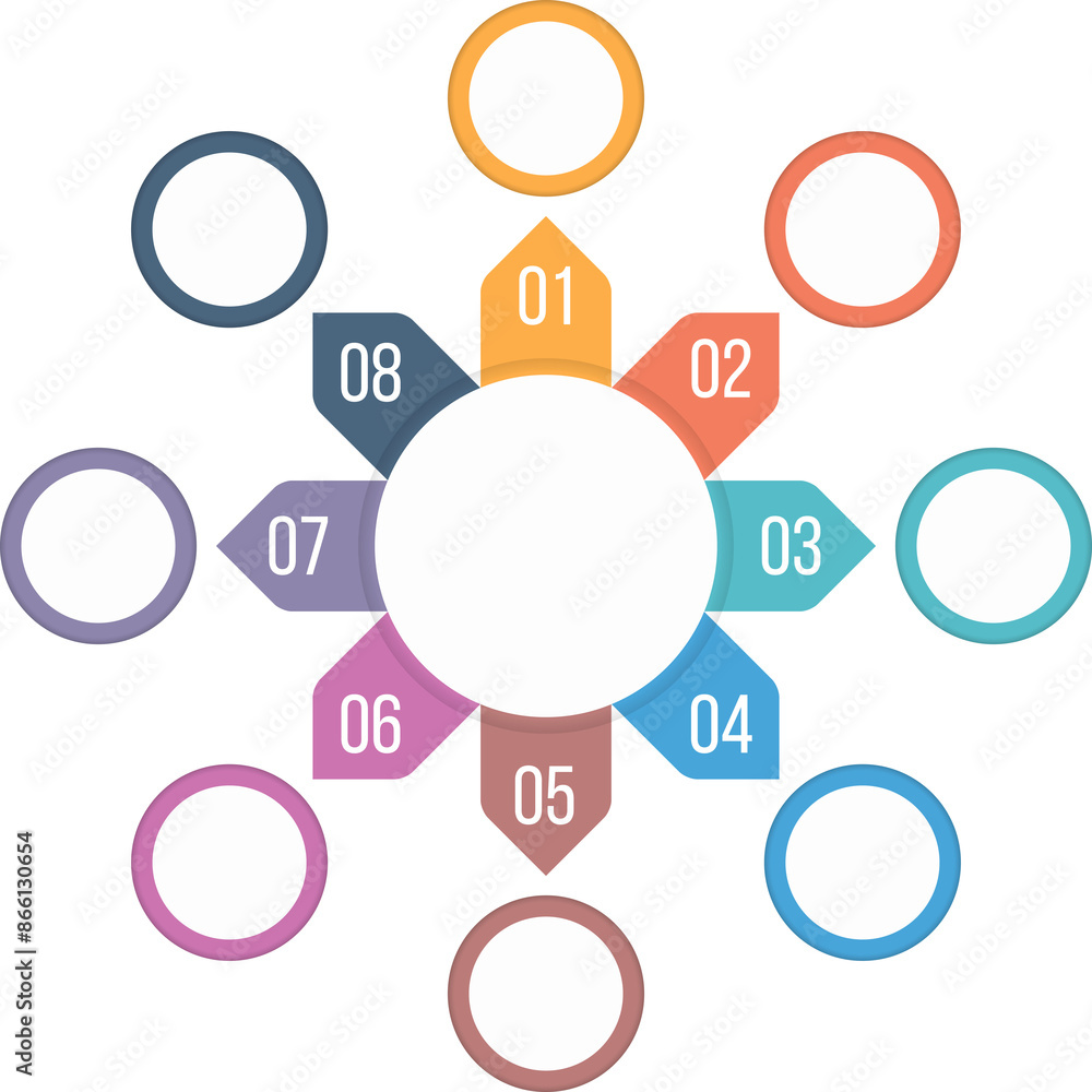 Circle infographics template with eight elements Circle infographics template with eight elements
