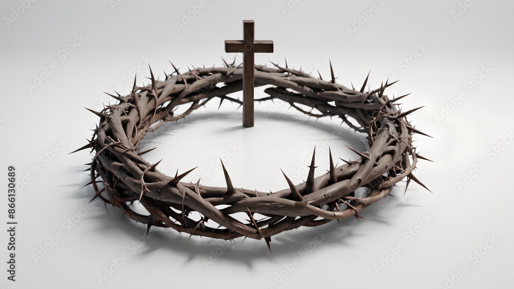 Fototapeta premium Crown of Thorns and cross wood on white background