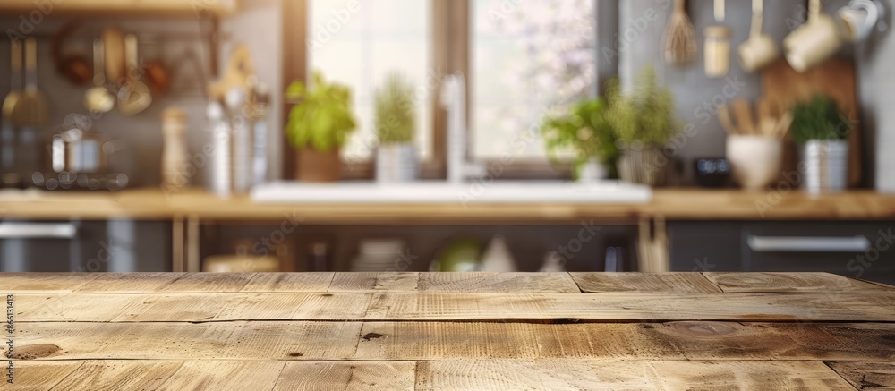 Blurred kitchen area with napkin and workspace Blurred kitchen area with napkin and workspace