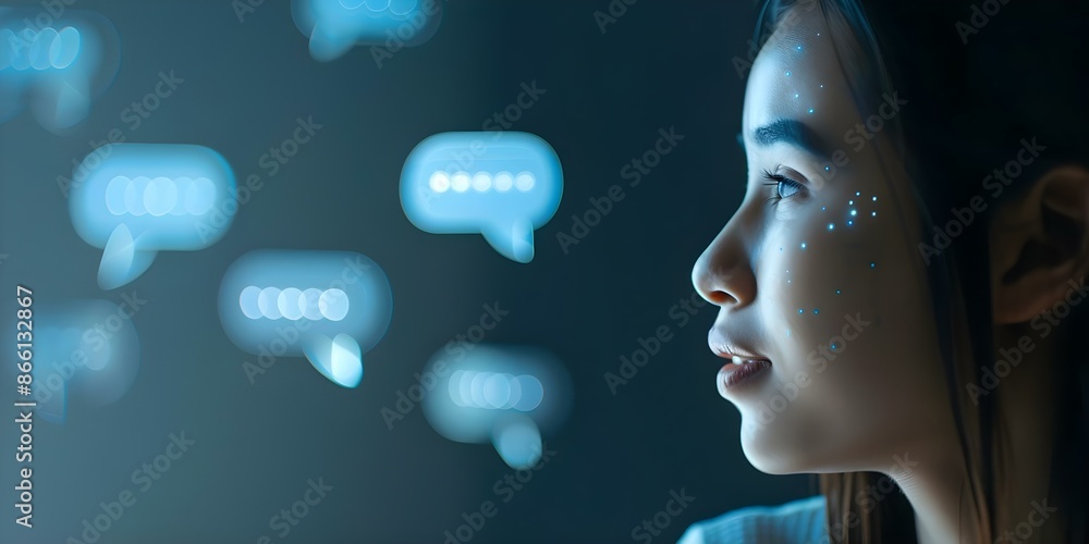 Obraz premium Girl and AI Conversations in Chat GPT. Concept AI Conversations, Girl Chat, GPT, Technology, Social Interactions