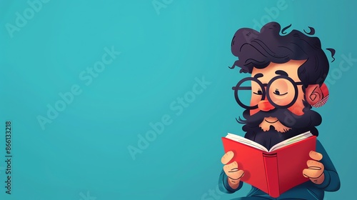 Cartoon man reading a book.