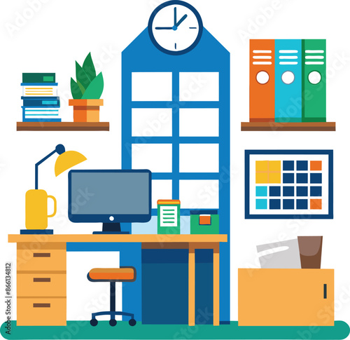 Office workplace with report accounting document, Clerk office workspace