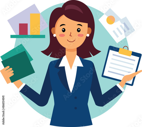 Accounting businesswoman with analysis documents and reports
