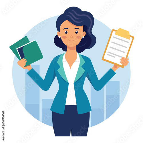 Accounting businesswoman with analysis documents and reports