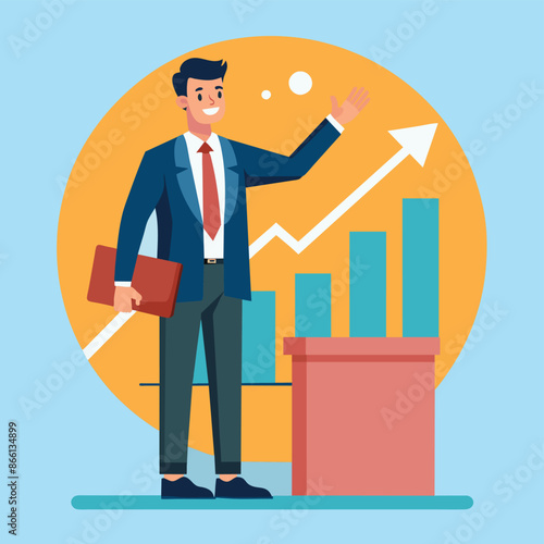 Businessman presents the rising graph chart sale report
