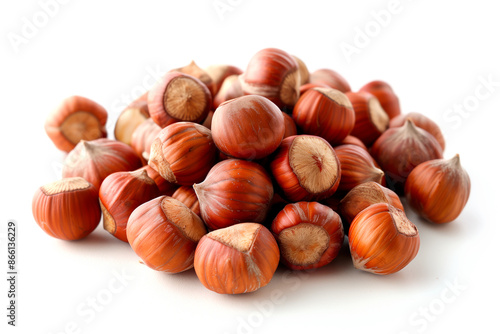 Close-up of shelled and unshelled Hazelnut nuts isolated on a white background, showcasing their texture