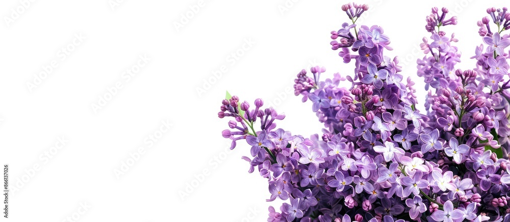 A beautiful bouquet of lilac flowers set against a white background with plenty of space for text or additional images. A beautiful bouquet of lilac flowers set against a white background with plenty of space for text or additional images.