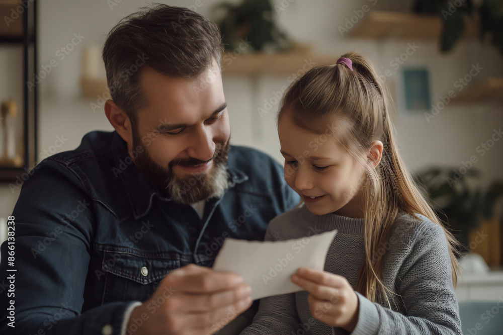 Father and daughter are sharing a sweet moment at home, celebrating father's day Father and daughter are sharing a sweet moment at home, celebrating father's day