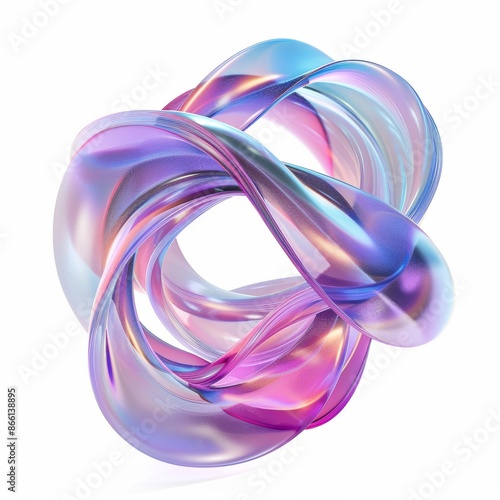 Futuristic Holographic Ribbon-Like 3D Forms Intertwining in Fluid Motion Design Element Isolated on White Background