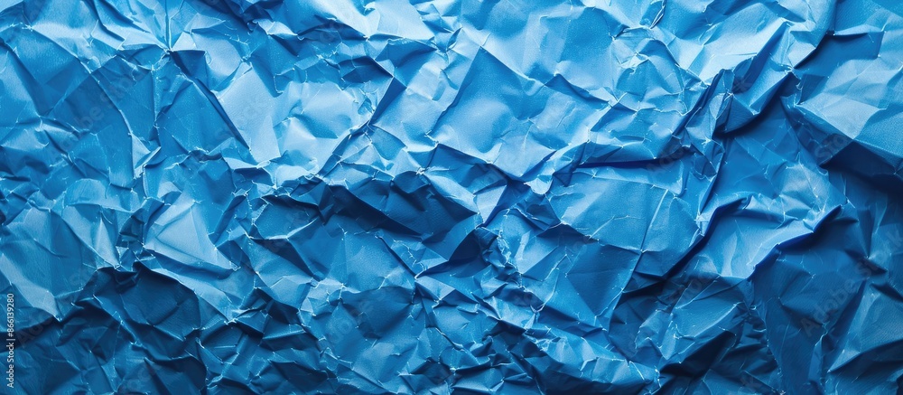Obraz premium Blue crumpled paper with copy space image.