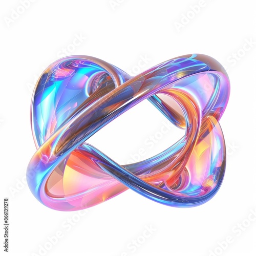 Futuristic Holographic MÃ¶bius Strip in 3D - Infinite Loop Abstract Design on White Background