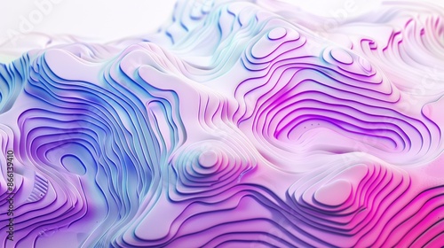 Futuristic 3D Holographic Topographic Map Element with Abstract Landscape Design on White Background