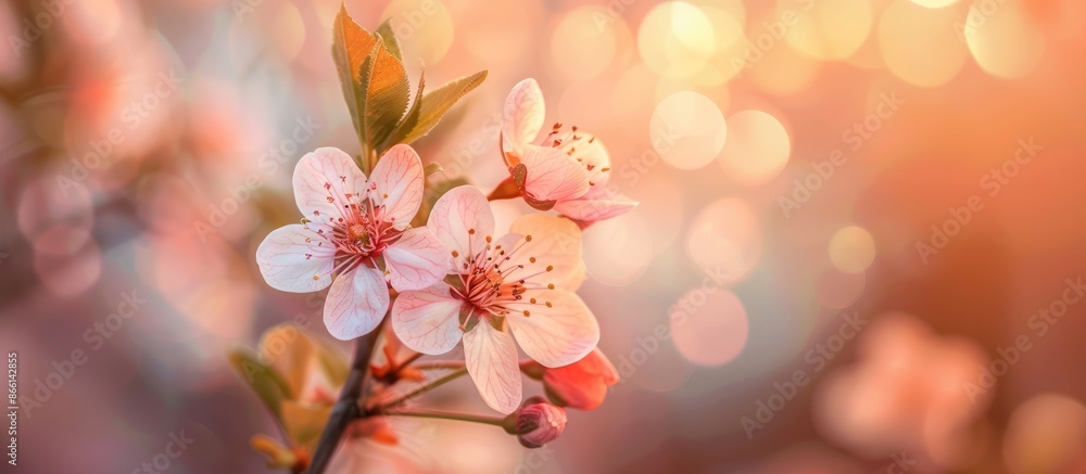 Pink peach blossom displayed against a blurred background, providing ample copy space for an image. Pink peach blossom displayed against a blurred background, providing ample copy space for an image.