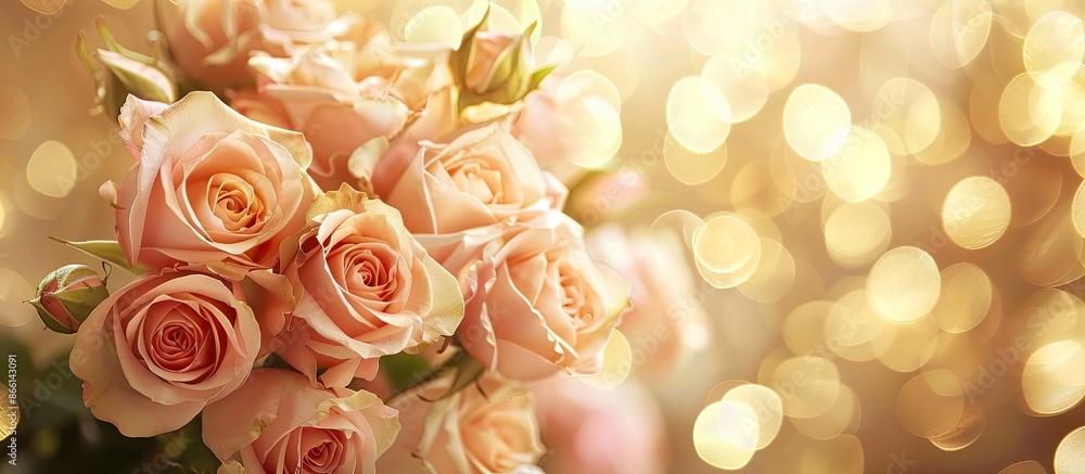 Close-up image of gorgeous roses with golden bokeh, ideal for Mother's Day, featuring copy space image. Close-up image of gorgeous roses with golden bokeh, ideal for Mother's Day, featuring copy space image.