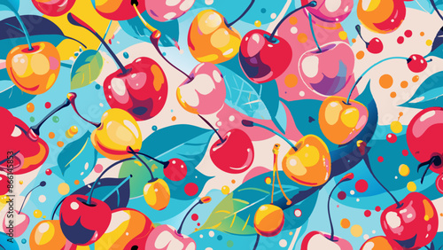 Colorful Abstract Cherry Pattern Illustration with Artistic Background