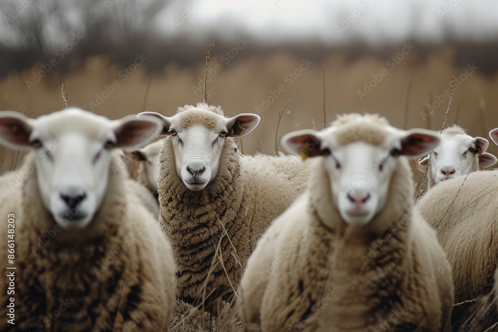 sheep together looking at the camera. generative ai sheep together looking at the camera. generative ai