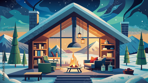 Idyllic Winter Cabin Retreat in Snowy Landscape Under Starry Night