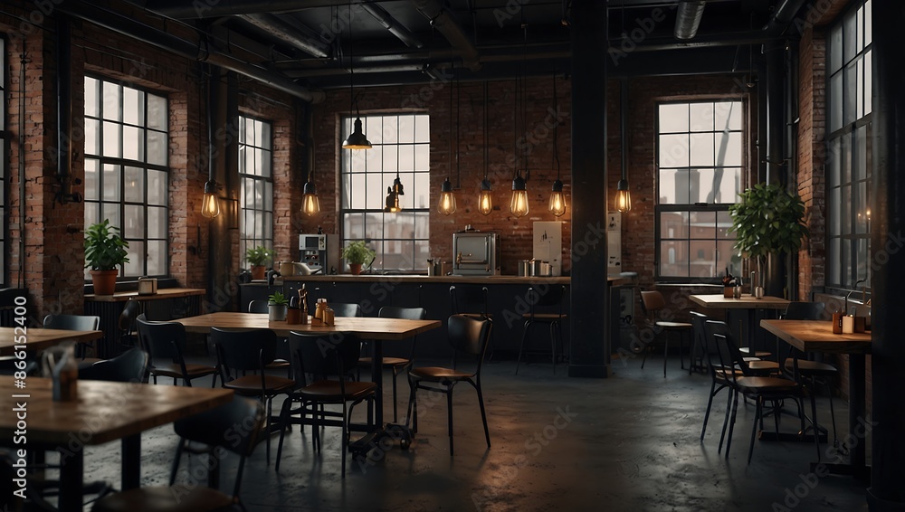 Event space and dark cafe interior Event space and dark cafe interior