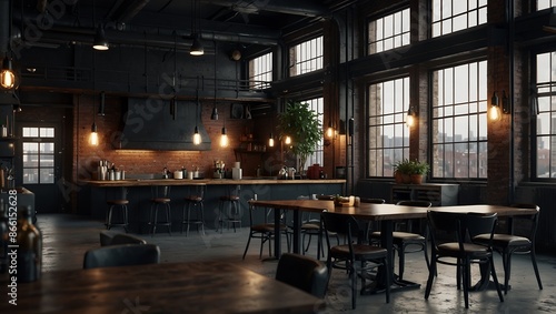 Event space and dark cafe interior