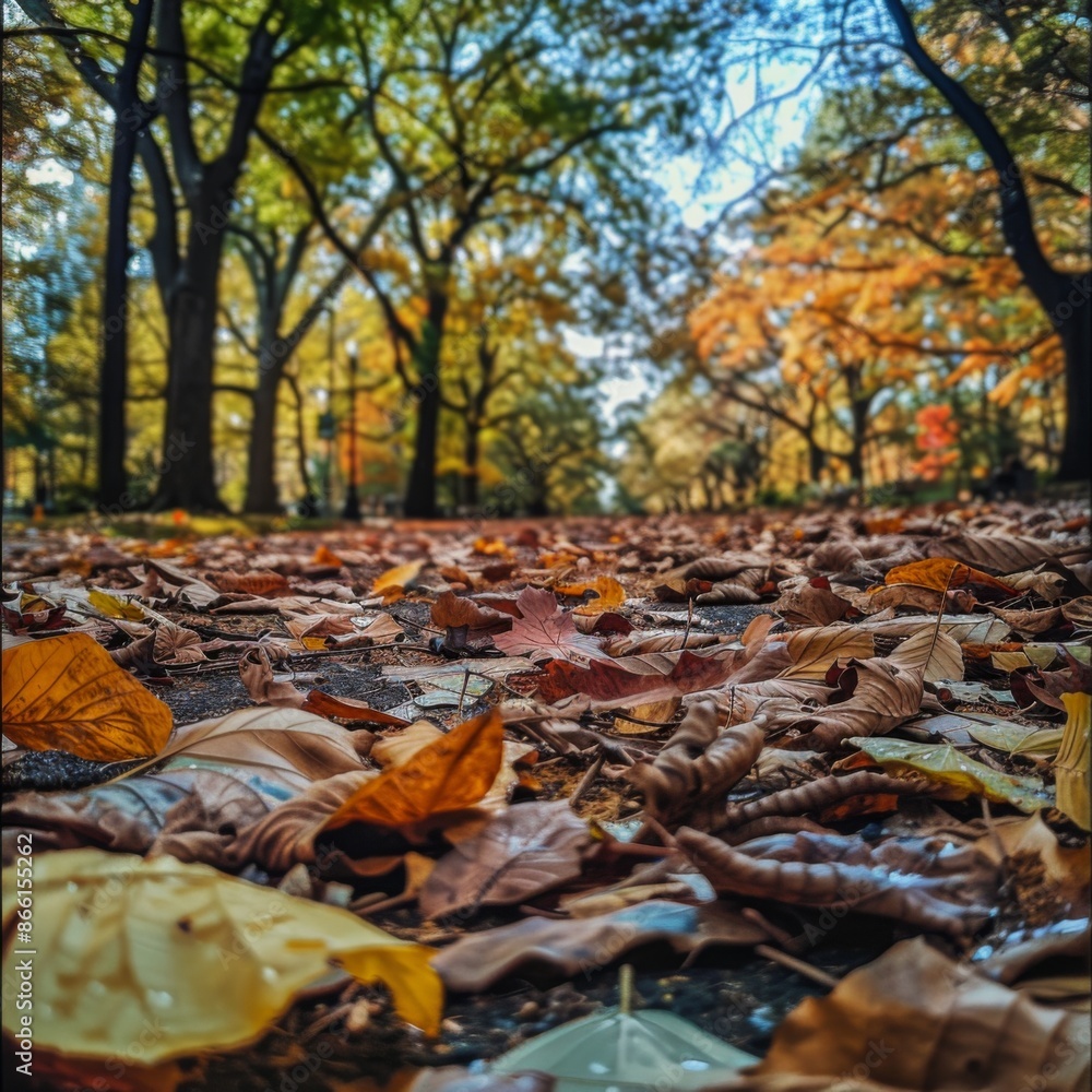 Autumn Leaves Blanket a Path in a Vibrant City Park Autumn Leaves Blanket a Path in a Vibrant City Park