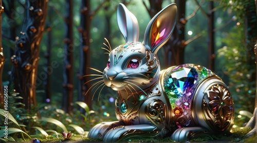 Enchanted Gemstone Rabbit in Mystical Forest