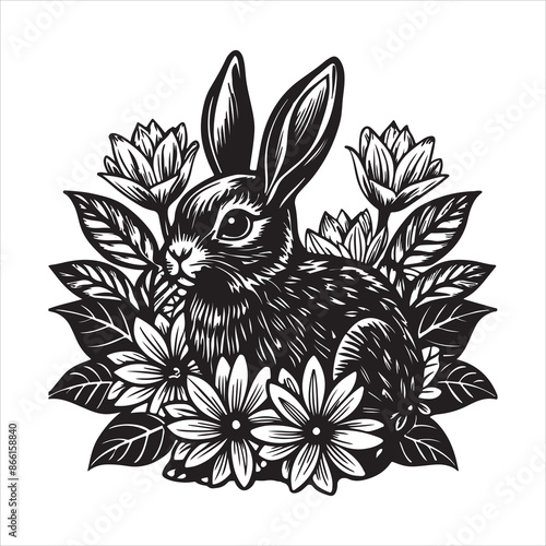 Wallpaper Mural A detailed vector illustration of an adorable rabbit sitting in a patch of flowers AI Tec Torontodigital.ca