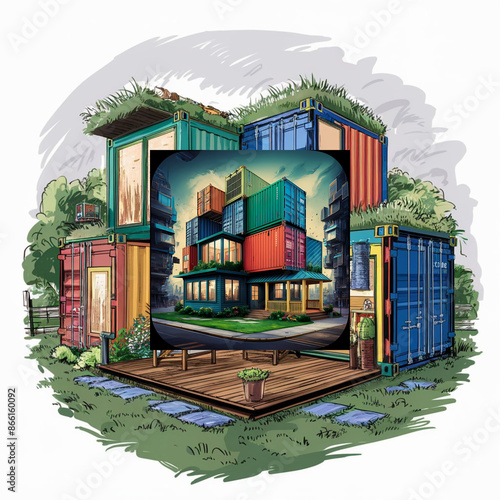 house made with containers, different construction models and different colors - 1