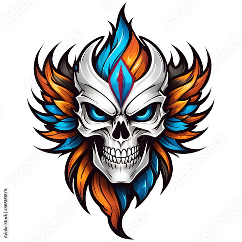 flaming skull with wings