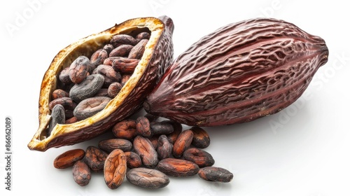 Wallpaper Mural Cacao Beans and Pod on White Background Torontodigital.ca