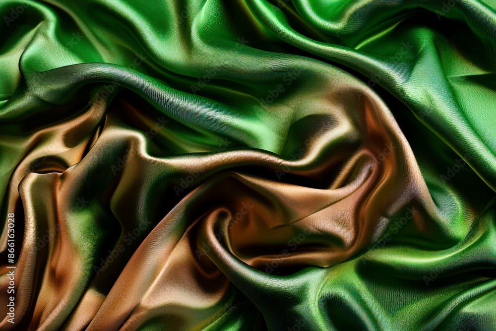Obraz premium Swirled green colored fabric texture background. Abstract background.
