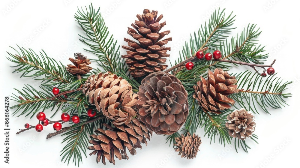 Isolated white background with Christmas cones Isolated white background with Christmas cones