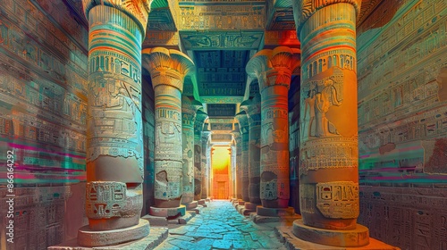 Celestial Beauty: The Temple of Hathor at Dendera in Psychedelic Art Style
