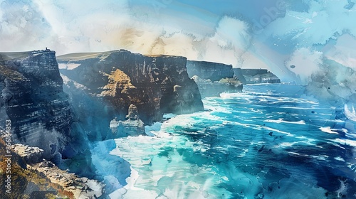 Majestic Cape of Good Hope - Watercolor Illustration of Dramatic Cliffs and Ocean Waves