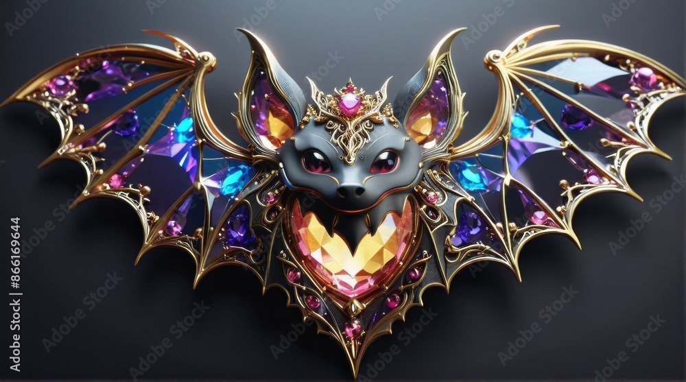 Naklejka premium Enchanting Jewel-Encrusted Mechanical Bat
