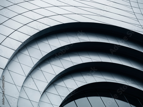 Architecture details Metal wall Curve Modern building facade Steel tiles monochrome 