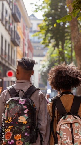 Two young people walking in a city with backpacks © A Denny Syahputra