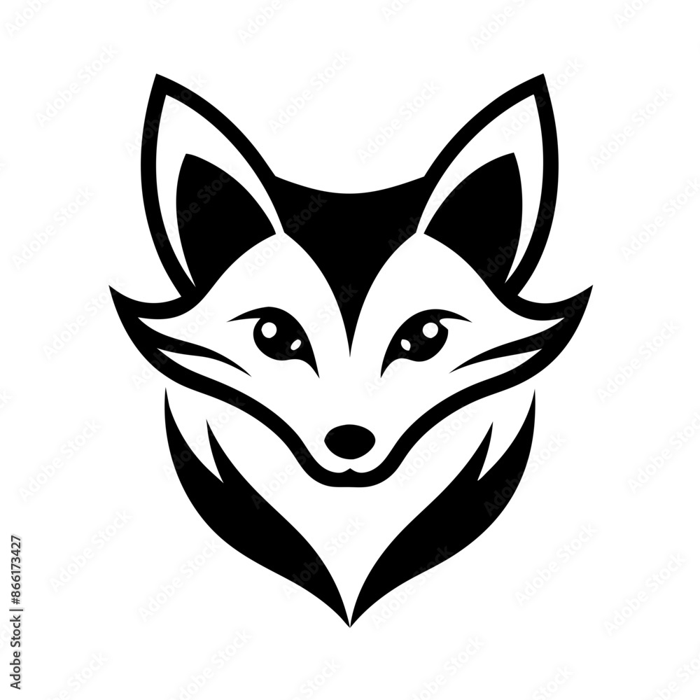 Silhouette of fox head illustration. Cute fox face logo with black color Silhouette of fox head illustration. Cute fox face logo with black color