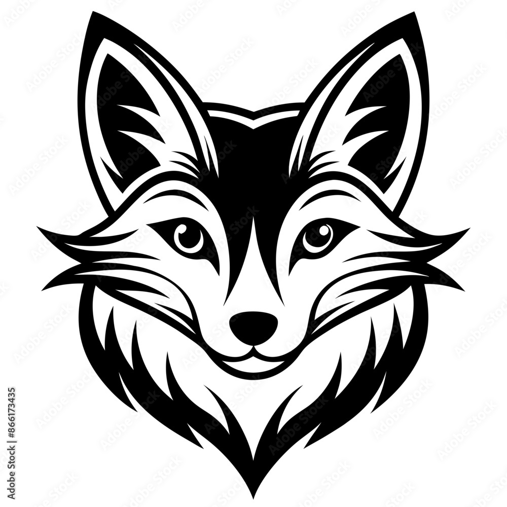 Fototapeta premium Silhouette of fox head illustration. Cute fox face logo with black color