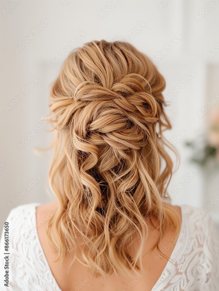 Woman having her hair styled into a half-up, half-down look, [half-up hairstyle], [versatile hair]